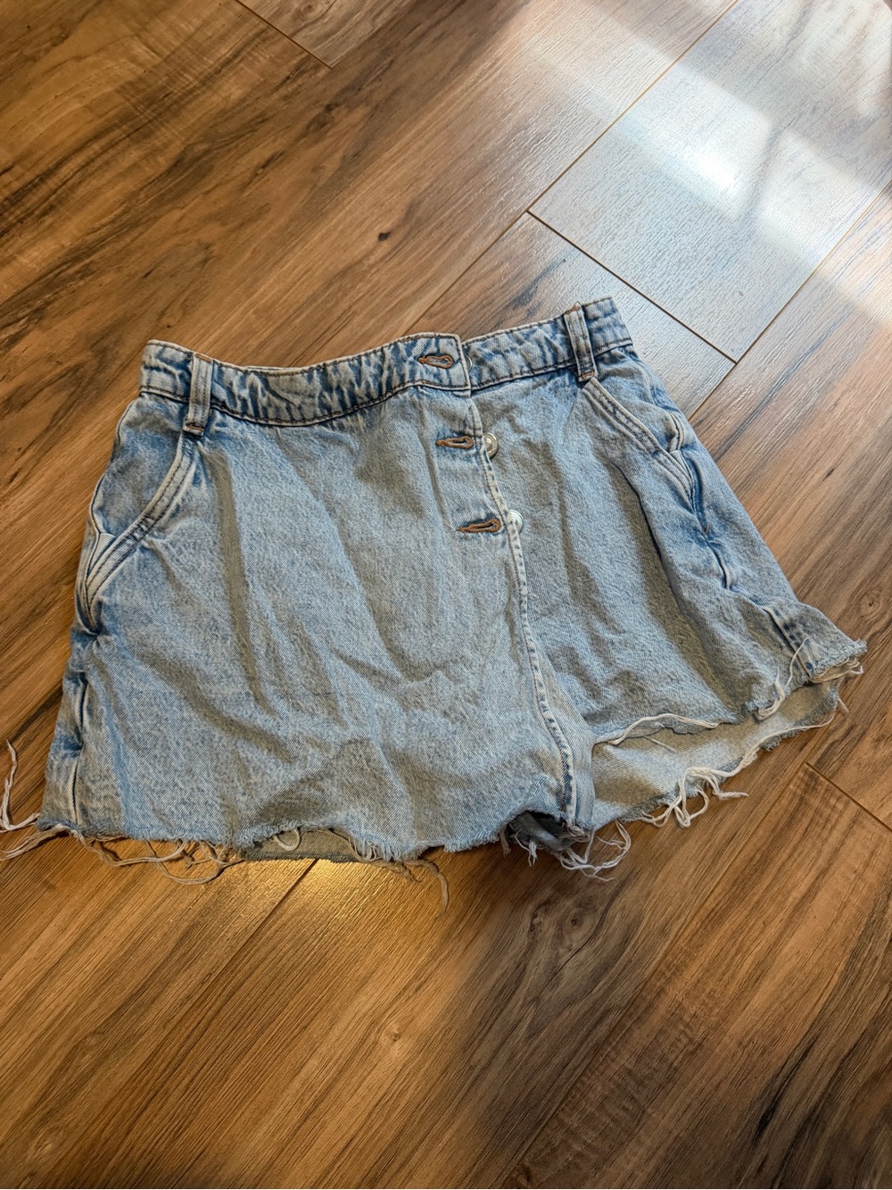 Zara Light Blue Washed Denim Cutoff Skort
